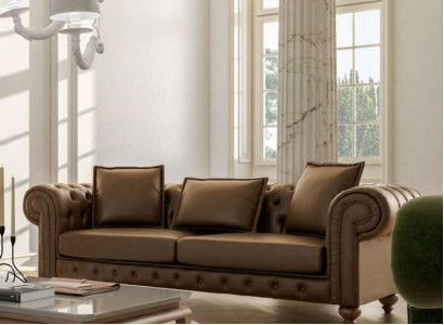 Brown three seater Living room couch Luxury Leather Sofas Style Furniture new